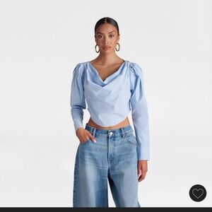 KBB by KAHLANA Women's Long Sleeve The Balloon Cropped Top' - Blue Small